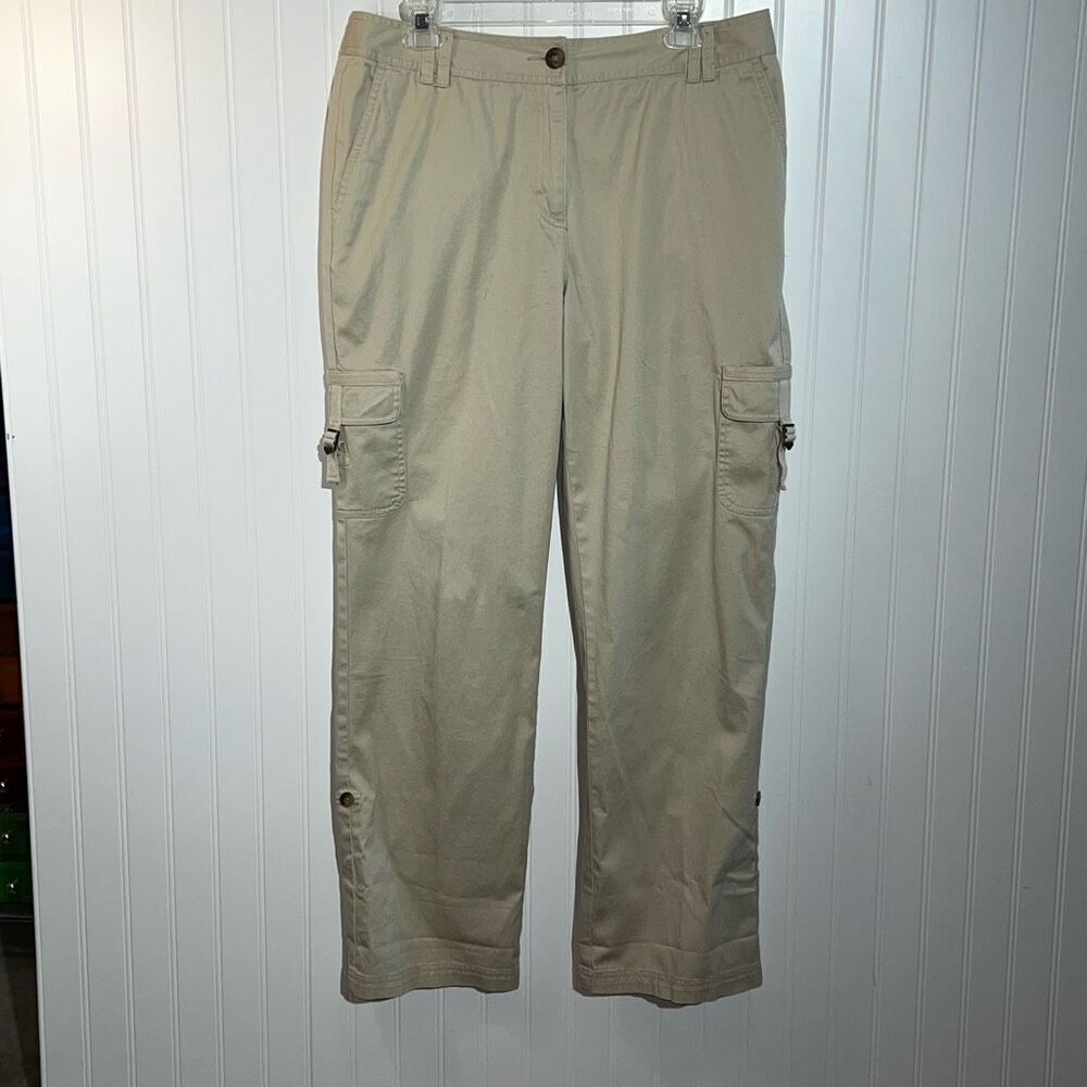 Charters Club Allison Fit Cargo Pant Women 12 Khaki Adjustable Length Flat Front